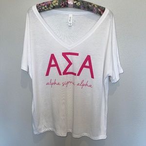 Alpha Sigma Alpha White Hot Pink Oversize V-Neck T-Shirt Sorority College Medium